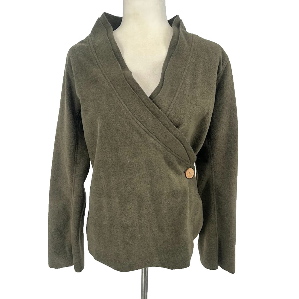 AVATAR CLOTHING Nepal Green‎ Wrap Fleece Top Sweater Wooden Button Size Medium